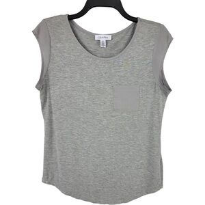 Calvin Klein Woman’s Gray Jersey round neck top with chiffon short sleeves Small